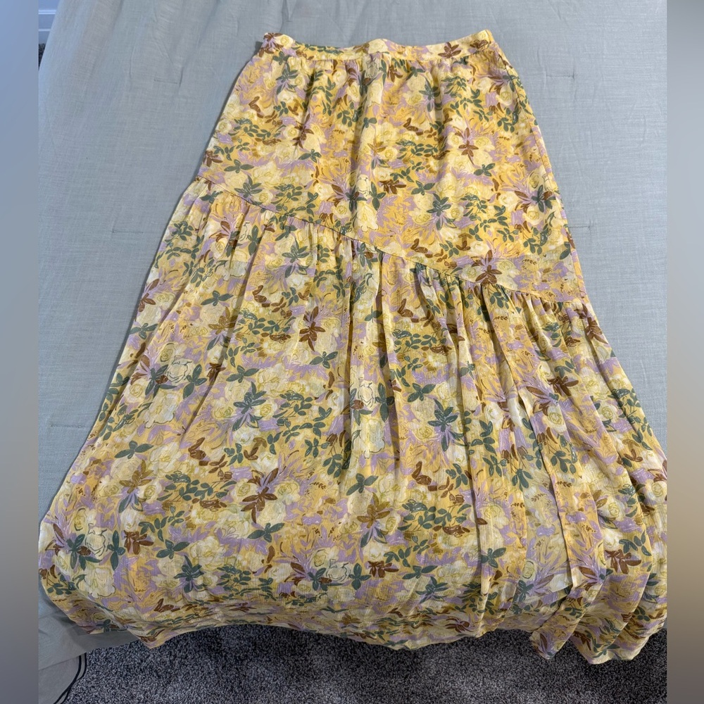 Promesa Boutique Yellow Floral Tiered Maxi Skirt NWT